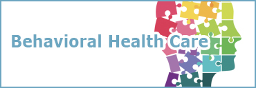 a clip art of a person's head looking right, made up of different colored puzzle pieces. Text reads 'behavioral health care'