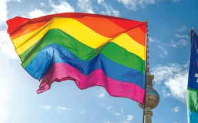 the Pride flag flying