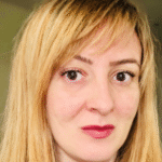 a white woman with blond-brown hair